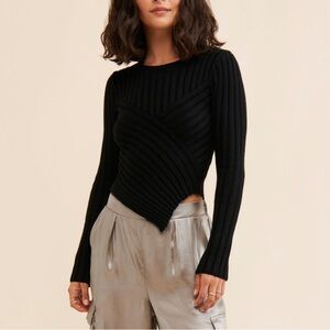 Steve Madden Black Ribbed Asymmetric Crewneck Sweater